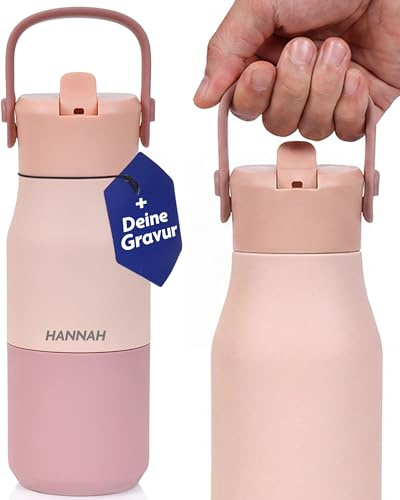 Majestic Sport Thermosflasche Büro mit Gravur 360 ml Edelstahl, Trinkflasche mit Strohhalm und Griff, Kleine Isolierflasche Auslaufsicher für Kinder, Schule, Reise