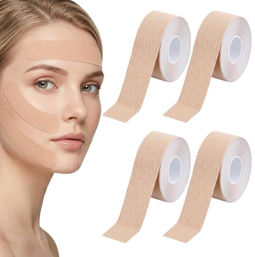 4 Stück Face Tape zur Gesichtskonturierung, Atmungsaktives Face Lifting Tape zur optischen Hautstraffung, Unsichtbares Falten Pflaster Gesicht für Stirn, Augen und Mundpartie