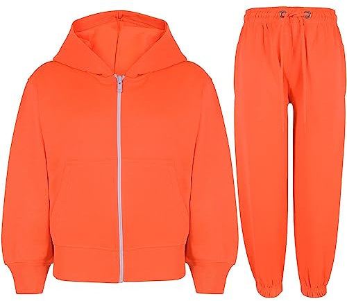 A2Z 4 Kids Plain Tracksuit Hoodie with Joggers Jogging Suit - Plain Tracksuit Neon Orange 11-12