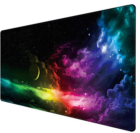 Benvo Extended Mouse Pad Large Gaming Mouse Pad- 35.4x15.7x0.12 inch Computer Keyboard Mouse Mat Non-Slip Mousepad Rubber Base and Stitched Edges for Game Players, Office, Study, Aurora Light Pattern