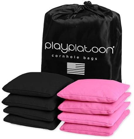 Play Platoon Wetterfeste Cornhole Bags – Set mit 8 Maislöchern – Rosa & Schwarz – strapazierfähiges Ententuch Maisloch für Wurfspiel, inklusive Tragetasche