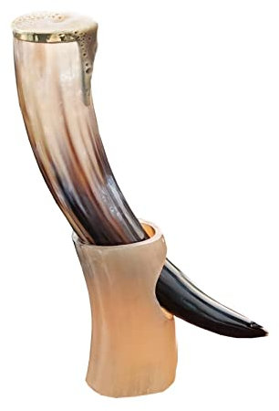 Récipient à boire en corne de bœuf style viking antique avec support pour bière, vin, hydromel