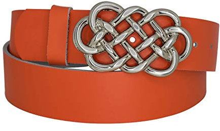 DayneQ 4cm Breit Echt Leder Guertel Satiniert Nickel - 23748-40-NIK - Orange Bundweite 95cm