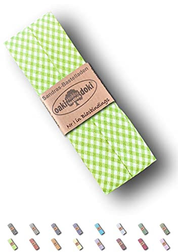 Sandras-Bastelladen Schrägband/Einfassband Baumwolle gefalzt 3m x 20mm - Vichy/Karo Muster 5009-Hellgrün-Weiß