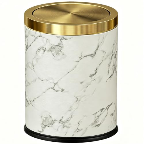 LEASYLIFE Marmor-Mülleimer mit Deckel, mittelgroß, Schlafzimmer, Klappdeckel, Mülleimer für Badezimmer, Schlafzimmer, Küche, Wohnzimmer (Marmor)
