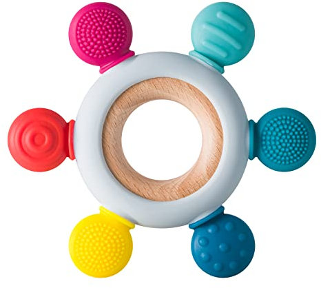 Arudyo Beißring aus Silikon BPA-frei Baby Beißring Spielzeug Baby Ruder Greifling Beißring Baby Zahnen Nursing Zubehör mitHölzern Ring (Regenbogen)