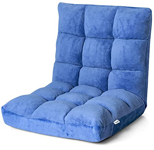 GIANTEX Bodenstuhl, Bodensessel gepolstert klappbar, 14-stufig verstellbares Bodenkissen mit Rückenlehne, Faules Sofa Meditationsstuhl Fensterstuhl (blau)
