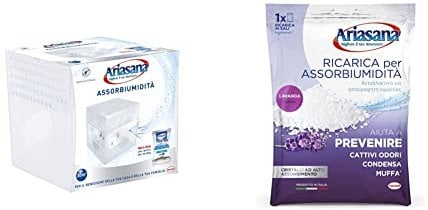 Ariasana 1939850 Kit Mini Deumidificatore, Assorbi umidita fino a 30 m³, Assorbiumidita anche per cantina & 673947 Ricaricasali assorbiumidita, profumazione Lavanda, 1 Busta
