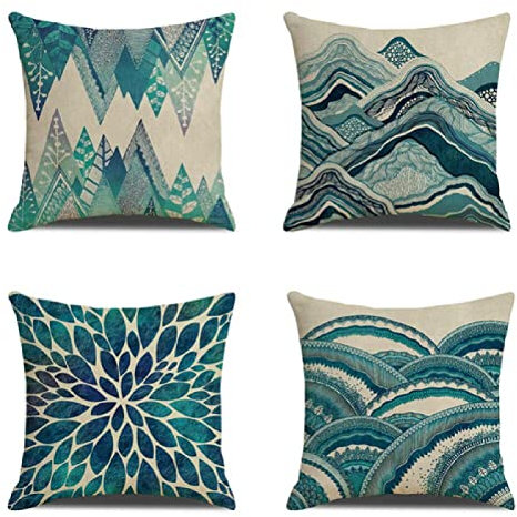 4er Set Dekorativ Kissenbezug Kissenhülle Gipfel Leinen Atmungsaktiv Kissenhülle Auto Sofa Dekokissen Sofakissen Bezug Auto Home Bed Büro Cafe Garten Bauernhaus Dekor kissenbezüge 27x27inch/70x70cm