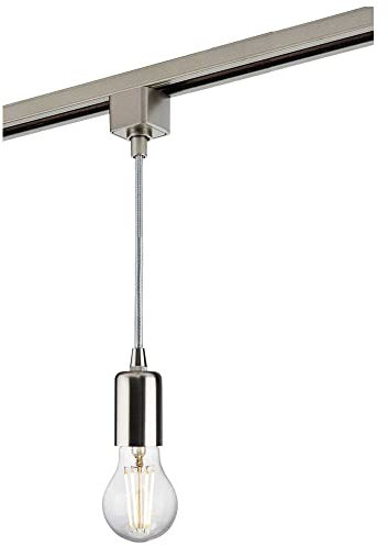 E27 Lamp Holder Single Circuit Track Pendant - Contemporary Style Ceiling Mounted Light Fitting (Brushed Chrome)