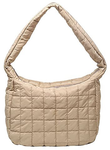 GRPKSSIB Damen Puffer Bag Gesteppte Schultertasche Leichte Nylon Tote Bag Puffy Crossbody Tasche Große Kapazität Hobo Geldbörse Handtasche, Khaki, Large