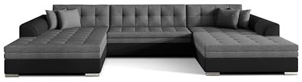 Wohnlandschaft U Form mit Schlaffunktion Ecksofa mit Bettkasten Couch Schlafsofa Eckcouch mit Bettfunktion Big Sofa XXL Couchlandschaft 355x164x80 cm VITI - Dunkelgrau + Schwarz (Sawana 05 + Soft 11)