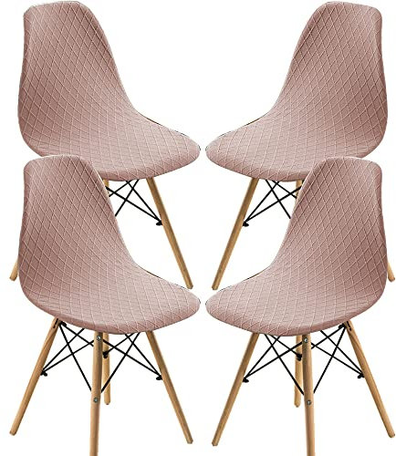 Highdi Lot de 1/2/4/6 Housse de Chaise Scandinaves, Extensible Jacquard Housse de Chaise de Salle à Manger, Couverture de Chaise sans Accoudoirs pour Cuisine, Salon, Bureau (Rose Jade,4 Pieces)