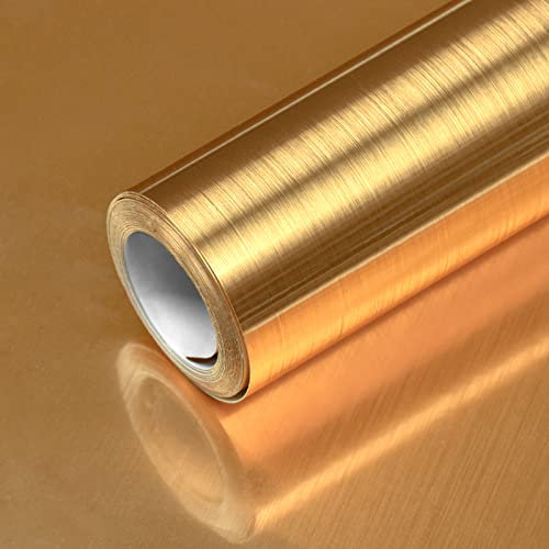 Gold Wallpaper Peel and Stick Wallpaper Gold Contact Paper Gold Metallic Wallpaper Golden Metal Look Wallpaper Stainless Steel Self-Adhesive Appliances Wallpaper DIY Cabinets Liner Decor 17.7“×197”