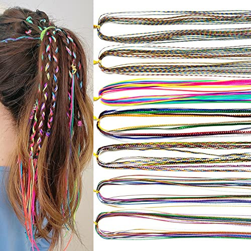 Buntes Haarlametta Glitzernde, 67 Stück Haarschnüre Tinsel Hair Extensions Party Highlights Hair Tinsel Haarsträhnen Zum Einflechten Fadengarn Flechtdrahtband für Mädchen Frauen (67 Stück Mix)