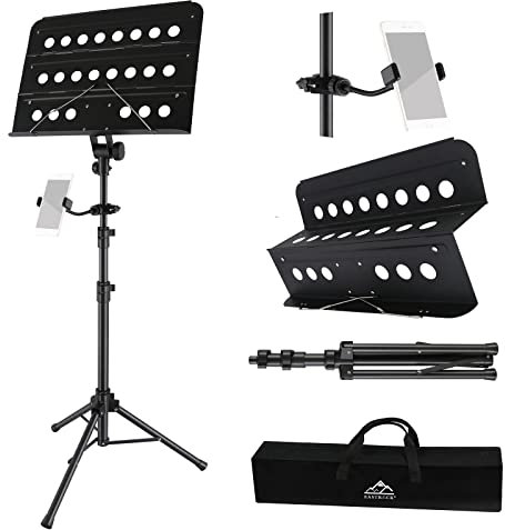 EASTROCK Faltbarer Musiknotenpult für Notenpult, tragbar, professionell, Notenpult, Musikständer, verstellbar 2-in-1, geeignet für Anfänger, Erwachsene und professionelle Künstler (schwarz)