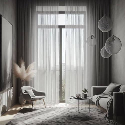 GARDINESTAN Gardinen Weiß Transparent Vorhang mit Bleiband und Kräuselband (200x200 cm (HxB))