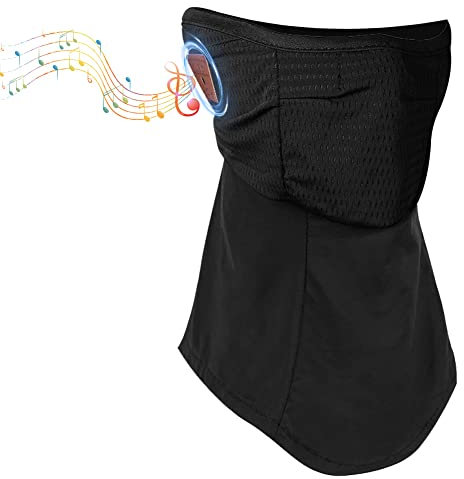 AMFUN Balaclava Bandana, Motorcycle Cycling Ski Balaclava for Helmet, Breathable Sports Bandana, Windproof Face Cover With Bluetooth Headphones, UV Protector Scarf #1 Bluetooth Black S-L