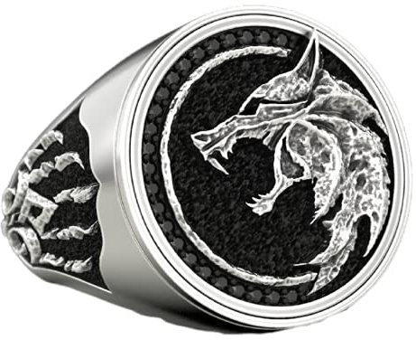 MayiaHey Wolfsring für Männer - Nordischer Wikinger Tier Schmuck, Keltischer Wolfspfoten Hip-Hop-Kopf-Band Punk-Ring für Jungen (18.9, Silber)