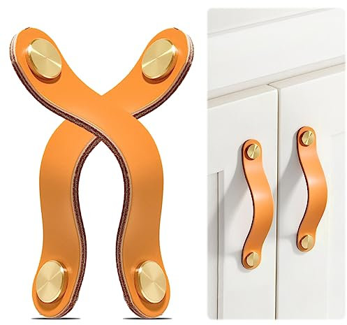 ueslwser Schrank Griff 2 Stück Ledergriffe Möbel Griffe Schrank Zubehör für Möbel Türgriffe mit Schrauben Schrankgriffe Leder Möbelgriffe Leder für Schublade Schranktür Wohnkultur Helles Orange
