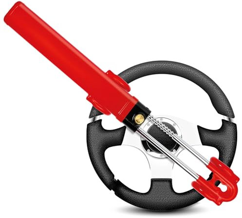 GADLANE - Cerradura de doble barra para volante, dispositivo antirrobo de alta visibilidad, bloqueo de dirección de automóvil seguridad adecuada para automóvil, camioneta con 2 llaves (Rojo)