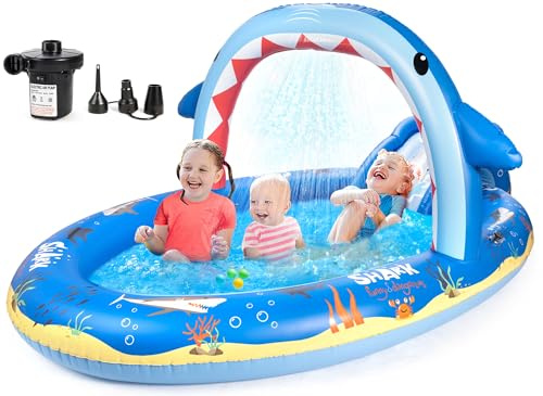 SULIFEEL Dinosaurs Inflatable Play Center Kiddie Pool with Slide and Sprinkler for Children, 96''x59''x39'' Baby Pool for Backyard and Garden