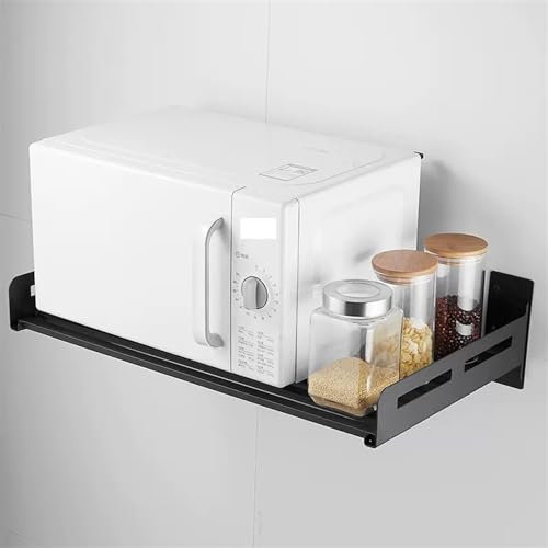 HNEJA Mikrowellen Wandhalterung Mikrowellenherd-Aufbewahrungshalter, Küchenregal, Schwarz, Edelstahl, Wandregal, Ofenregal, Küchen-Organizer, Zubehör. Mikrowellenhalterung (Color : 60x30cm Black)