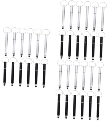 LALAFINA 36stücke Mini Kugelschreiber Schlüsselanhänger Mit Touchscreen Stylus Tragbare Capacitive Pen Keychains Für Tablets Und Smartphones Schwarz Silber