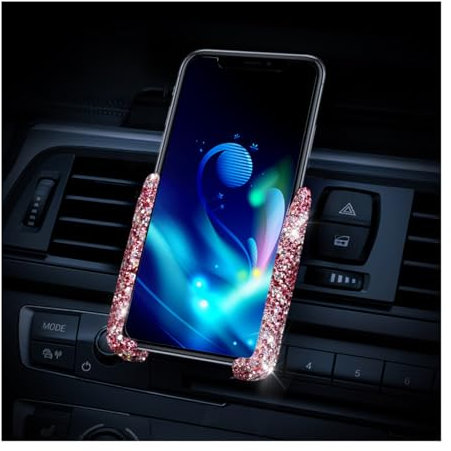 JNNJ Bling Auto Telefonhalterung, Bequeme Strassstein Einstellbare Auto Handyhalterung, Bling Bling Air Vent Mount Handyhalterung, Autozubehör Für Handys(Rosa)
