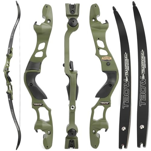 ILF Recurve Bogen für Erwachsene Jugend Jagd 30-60Lbs 62 Takedown Recurvebogen Rechtshänder Recurvebogen Gordon Bogen Gliedmaßen CNC-Bearbeitung (Olivgrün, 60LBS)