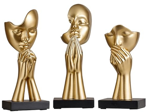 XYQXYQ Denkerstatuen, 3-teiliges Set, Gold und Silber, abstrakte Kunst für Meditation und Gebet, moderne Heim- und Bürodekoration