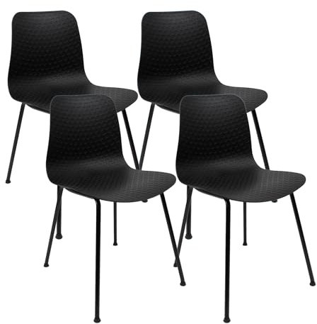 THE SECRET HOME - Silla de Diseño En Metal y Polipropileno para Comedor - Asiento de Hierro y PVC Apta para Interior - Ideal para Salón, Comedor y Cocina - 80 x 44,5 x 54 cm (4, Negro)