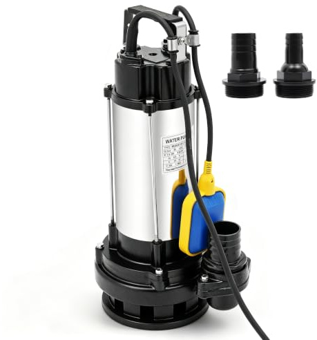 1500W 220V Tauchpumpe Edelstahl Schmutzwasserpumpe 36000 L/H Profi Fäkalienpumpe 72', 22M Schlauch Pumpe Schmutzwasser Tauchpumpe
