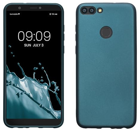kwmobile Custodia Compatibile con Huawei Enjoy 7S / P Smart (2017) Cover - Back Case Morbida - Protezione in Silicone TPU Effetto Metallizzato blu caraibi metalizzato
