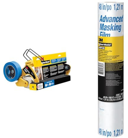 3M Hand-Masker Pre-assembled Masking Film & Tape - Use on Windows, Doors & Hand-Masker AMF48 Advanced Masking Film for Hand-Masker M3000, pre-folded, transparent, 121 cm x 54,8 m
