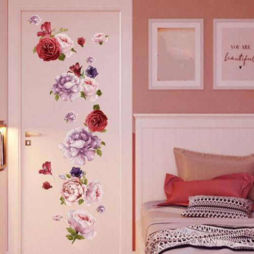Boho Flowers Wall Decals - Nursery Wallpaper for Living Room Pink Floral Wall Decals Rose Flower Wall Stickers Girls 1818