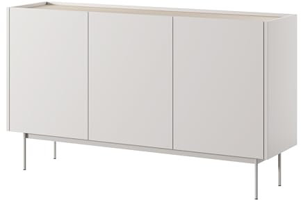 BETTSO - Kommode Beige Matt - Kommode mit Türen und hohen Metallbeinen - 144 cm breit, 83 cm hoch - Sideboard, Kommode Wohnzimmer, Flur Kommode, TV Schrank