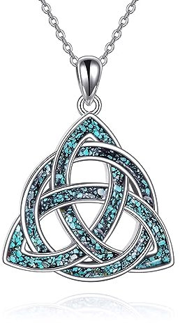 YONFQE Celtic Knot Halskette 925 Sterling Silber Crushed Blau Türkis Anhänger Irischer Schmuck Geschenke für Männer Frauen