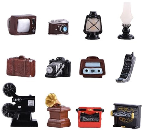 Eabdice 12 Piezas Mini Muebles Retro, Electrodomésticos en Miniatura Vintage, Decoración de Resina Artesanía Fotografía Prop Adornos de Resina