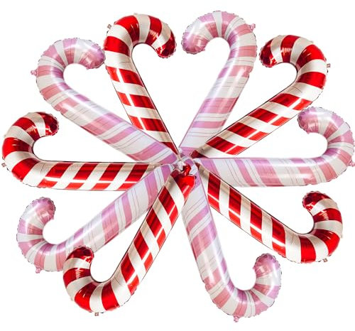 Weihnachts Zuckerstangen Ballons Set, 10 Stück Große Pastell Rosa Rot Zuckerstangen Weihnachten Deko Helium Folienballons, Weihnachtsdeko Candy Cane Luftballons für Kinder Christmas Party Dekoration
