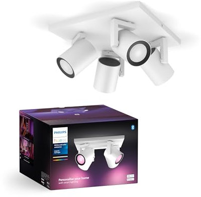 Philips Hue White & Color Ambiance Argenta Deckenlampe mit 4er Spot (1.050 lm), dimmbare LED Spots mit 16 Mio. Farben, smarte Lichtsteuerung über Sprache und App, weiß, neue Generation