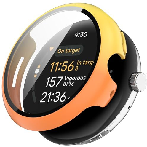 Miimall Custodia per Google Pixel Watch 3 41mm, Custodia in PC Resistente, Pellicola in Vetro Temperato, Cover Antiurto Sottile, Cover Protettiva per Google Pixel Watch 3 41mm, Giallo Arancione