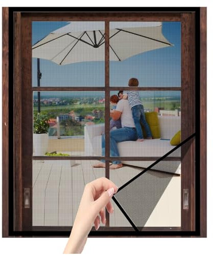 Fliegengitter zum Schieben Fenster Insektenschutz für Türen und Fenster unterschiedlicher Größe,Fliegennetz Moskitonetz ohne Bohren Schwarz W140 x H160cm(55.1x63in)