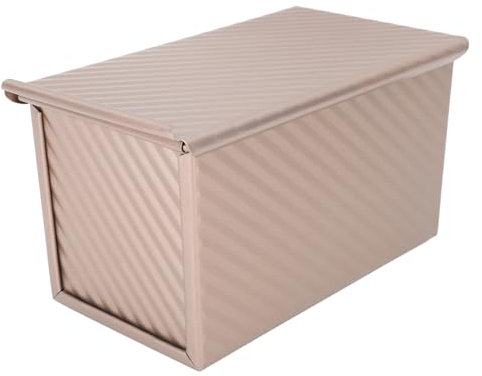 Teglia Antiaderente, Teglia Ondulata in Metallo con Distribuzione Uniforme del Calore Scatola per per Pane Professionale per Cottura di Torte di Pane (Oro con coperchio)