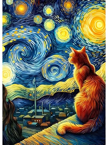 QINRUBB DIY Sternenhimmel Diamond Painting Erwachsene, 5D Kätzche Diamant Painting Bilder Anfänger, Runder Vollbohrer Diamanten Malerei Stickerei Kreuzstich Geschenke Home Wand Dekor 30x40cm