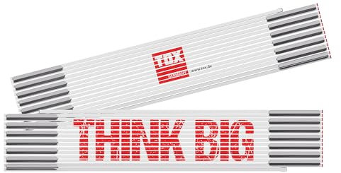 OX Zollstock 3m in Weiß - Meterstab mit Aufdruck „THINK BIG“ - elastischer Gliedermaßstab aus Glasbirke mit roten Enden und Dezimalzahlen - Genauigkeitsklasse III, 1 Stück, 09969008/T
