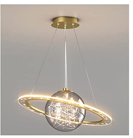 Industrial Planet Decor LED Chandeliers Pendant Lights Fixture for Kids Bedroom Living Room 17W 3000K Warm White Ceiling Light Fitting Gold 48 * 36cm and 37 * 25cm.