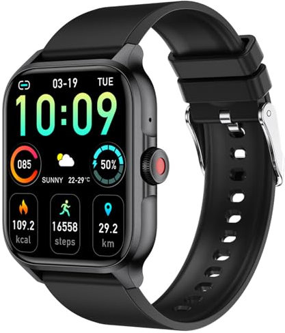 Smartwatch für Männer und Frauen, Fitness-Tracker-Smartwatch mit 1,85-Zoll-Touchscreen, IP68 Wasserdicht, Bluetooth-Telefonanruf-Smartwatch für Android (Black)
