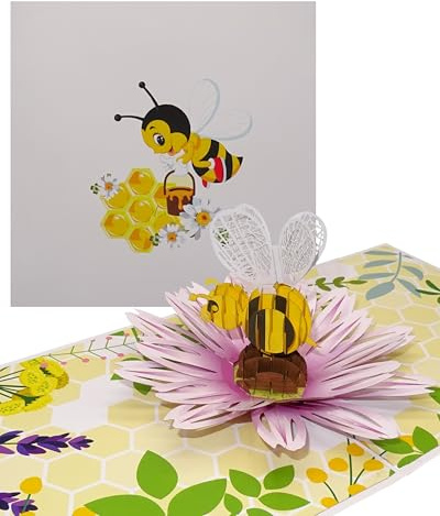 Carta pop-up Bee Happy! Carta di compleanno 3D Api Motivo api, apicoltori e miele