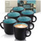 SÄNGER Granada | Kaffeebecher 6 Personen, Steingut Kaffeetassen Set 6er, Tassen Set Teetasse Set spülmaschinenfest mikrowellenfest, Coffee Mug blau mit schwarzem Rand 430 ml | VALUE COLLECTION